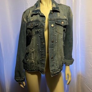 Denim jacket with pearls